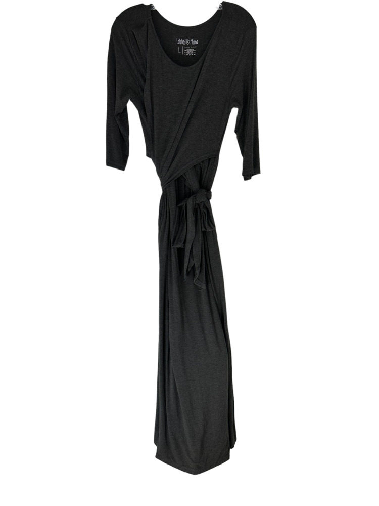 Latched Mama Charcoal Gray Wrap Front Maxi Nursing Dress Size L